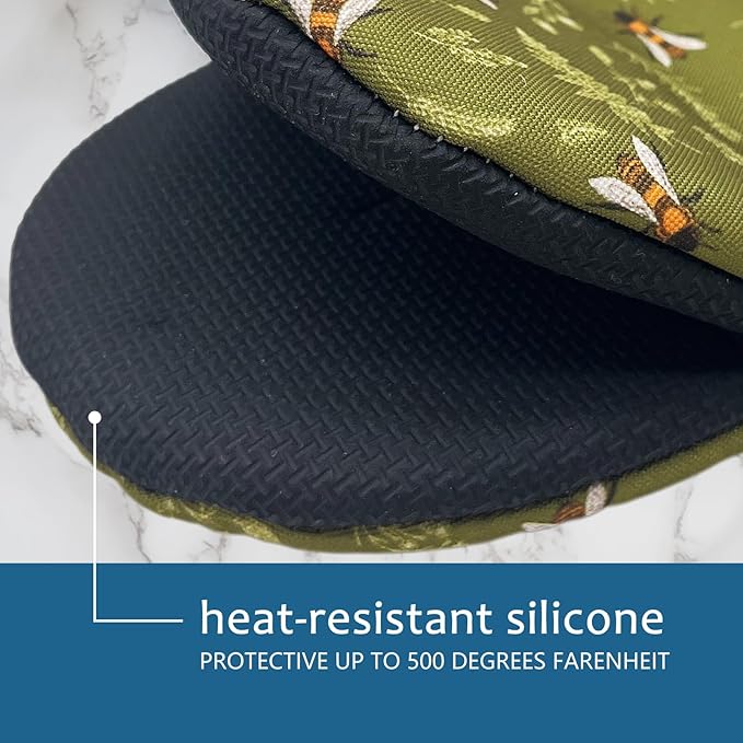 Honey Bees Mini Silicone Oven Mitts 2-Pack Set, Heat Slip Resistant Kitchen Gloves, Soft Short Oven Mittens for Safe Cooking Baking Grilling