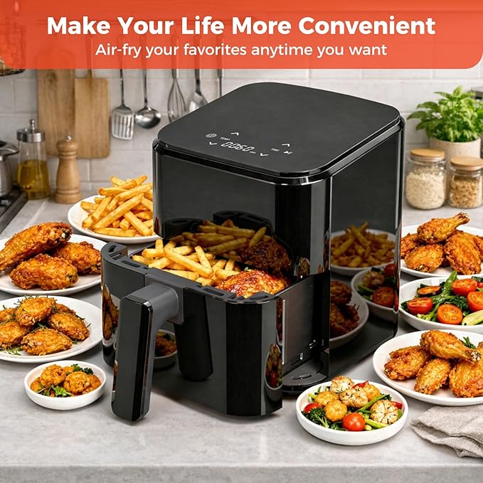 NEWBULIG Air Fryer, Compact Digital 3 Qt Airfryer with Nonstick Plate & Dishwasher Safe Basket, Quick Easy Meals, Features Auto Shutoff and Simple Touchscreen, Ideal for Small Spaces