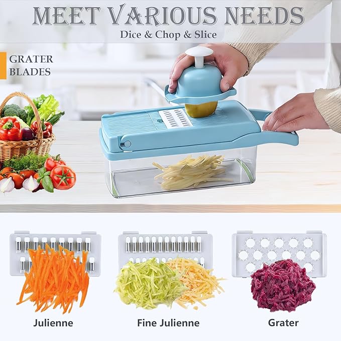 Pro-Series 20-in-1 Vegetable Chopper w/Container, Cheese Grater Hand Crank, Box Mandoline Slicer Food Cutter Shredder Mandolin for Veggie Onion Salad Fruit Potato (Kitchen Gadget & Essential)