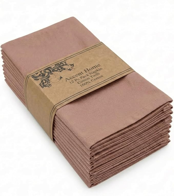 Accent Home 100% Cotton Napkins, Delicate Cloth Napkins for Dinners, Parties and Weddings，18 x 18 Inch Set of 12 - Blush