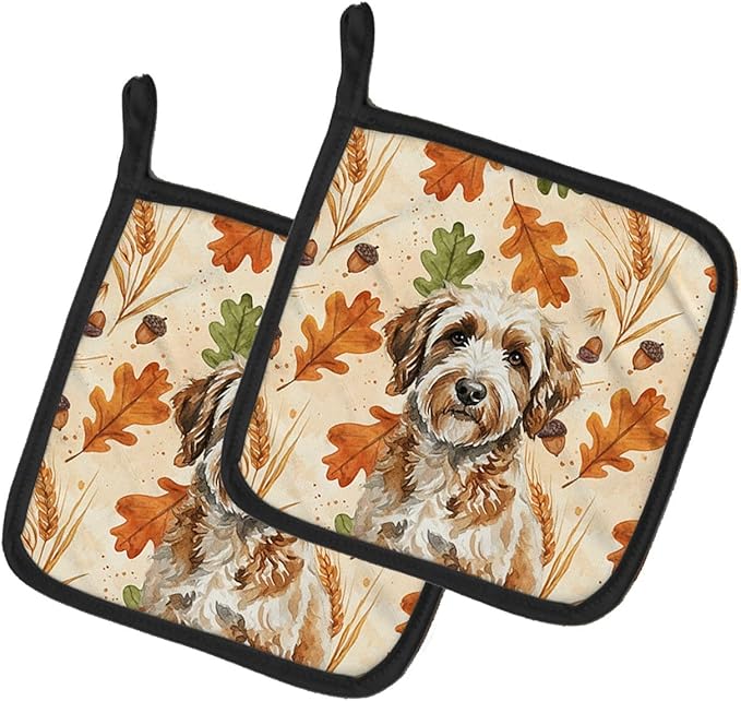 Caroline's Treasures Lagotto Romagnolo Heirloom Fall Pair of Pot Holders Pair 7.5x7.5 Quilted Insulated Hot Pads Decorative Kitchen Gift Made in USA