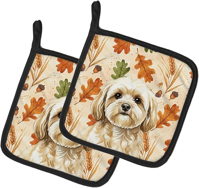 Caroline's Treasures Cream Lhasa Apso Heirloom Fall Pair of Pot Holders Pair 7.5x7.5 Quilted Insulated Hot Pads Decorative Kitchen Gift Made in USA