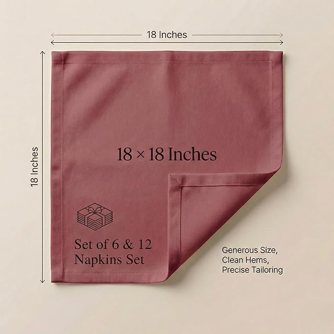 ACCENTHOME Accent Home 100% Cotton Napkins, Delicate Cloth Napkins for Dinners, Parties and Weddings，18 x 18 Inch Set of 6 - Burgundy