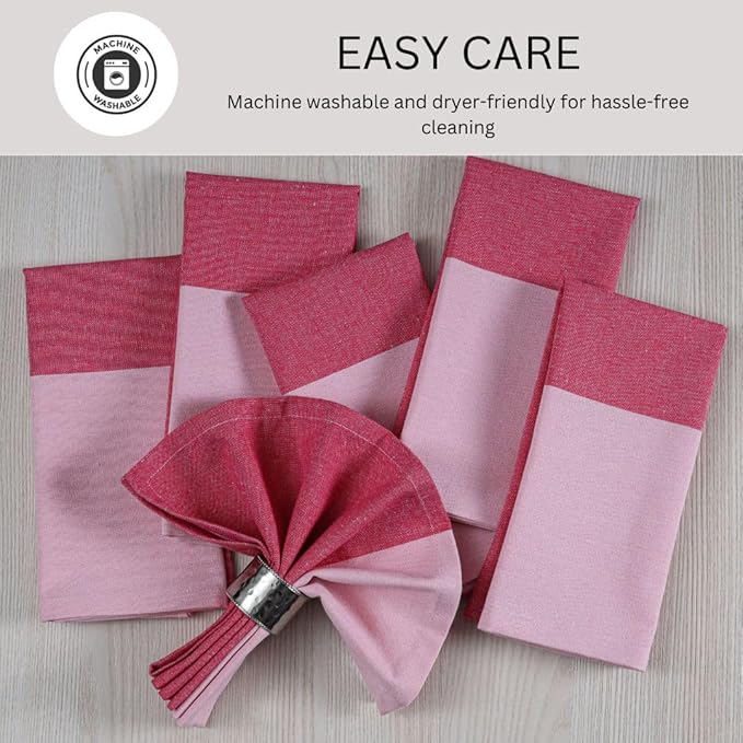 Cloth Dinner Napkins 100% Cotton Set of 6 - Soft Durable Reusable Table Napkins - for Dining Weddings Parties Holidays Easter and Everyday Use - 18x18 Inch Cloth Napkins Pink