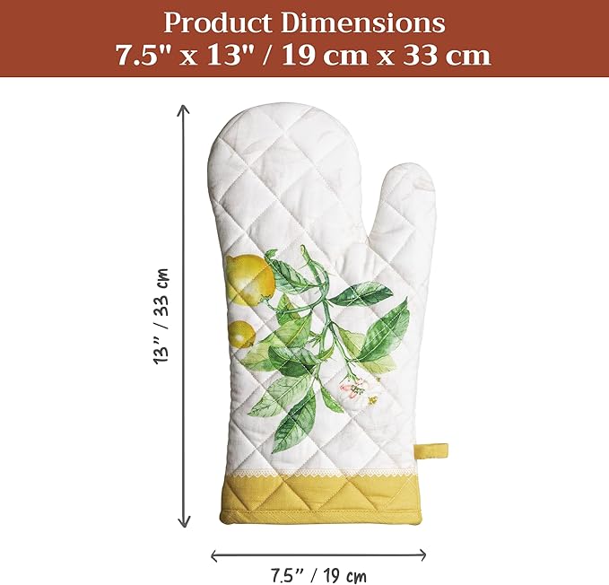 Maison d'Hermine Oven Gloves 100% Cotton Oven Mitt 7" x 13" with Loop Heat Resistant BBQ Cooking Gloves Baking Grilling Gifts for Mothers Day Spring/Summer (Pack of 1, Limoncello)