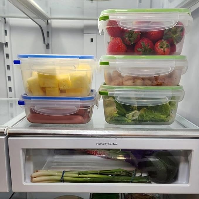 Sterilite Ultra-Seal 3.1 Cup Rectangle, Airtight Food Storage Container, Latching Lid, Microwave and Dishwasher Safe, Clear With Green Gasket, 18-Pack