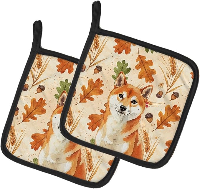 Caroline's Treasures Red Shiba Inu Heirloom Fall Pair of Pot Holders Pair 7.5x7.5 Quilted Insulated Hot Pads Decorative Kitchen Gift Made in USA