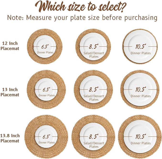 13.8 in Round Woven Placemats Plate Chargers Set of 10, Rattan Wicker Table Mats Chargers for Dinner Plates Boho Farmhouse Rustic Place Mats for Dining Table Decor