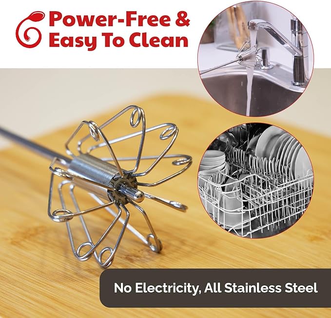 Stainless Steel Egg Beater - Easy to Use Semi-automatic Push-Down Zip Whisker - Rotary Hand Mixer for Beating Eggs, Frothing Milk, Blending, Mixing - Hand Whisk - 2 Pack (12 &14 Inch)