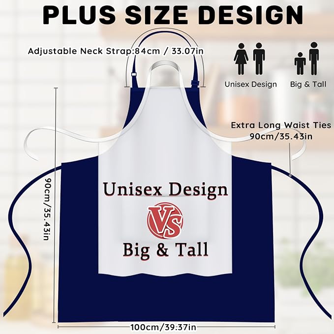 2 Pcs Plus Size Chef Apron, Unisex Professional Apron with 2 Pockets for Cooking, Work, Baking (Larger Size)
