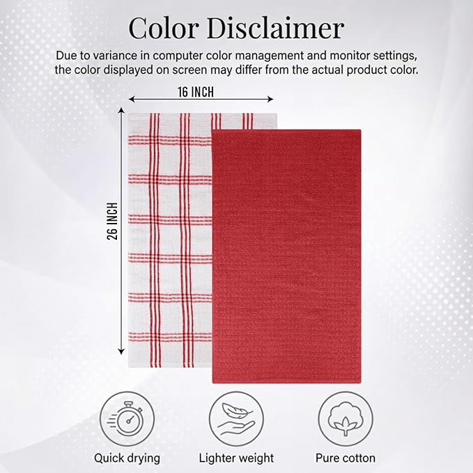 RIVERSIDE Pack of 12 Premium Kitchen Towels 16 x 26 Inches, 100% Cotton Kitchen Hand Towels, Super Soft and Highly Absorbent Dish Towels for Kitchen (Red)