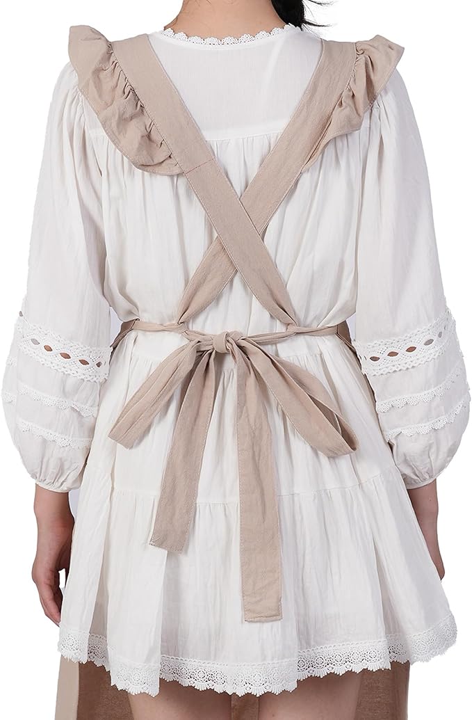 Aoomzoon Vintage Aprons for Women with Pockets Cute Lace Ruffle Adjustable Apron for Cooking Kitchen Baking Gardening