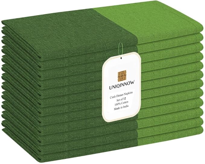 Set of 12 Cloth Dinner Napkins Cotton - Soft Durable Washable - Ideal for Farmhouse Party Wedding Christmas - Perfect Everyday Use Table Linen 18x18 inch Cloth Napkins Green