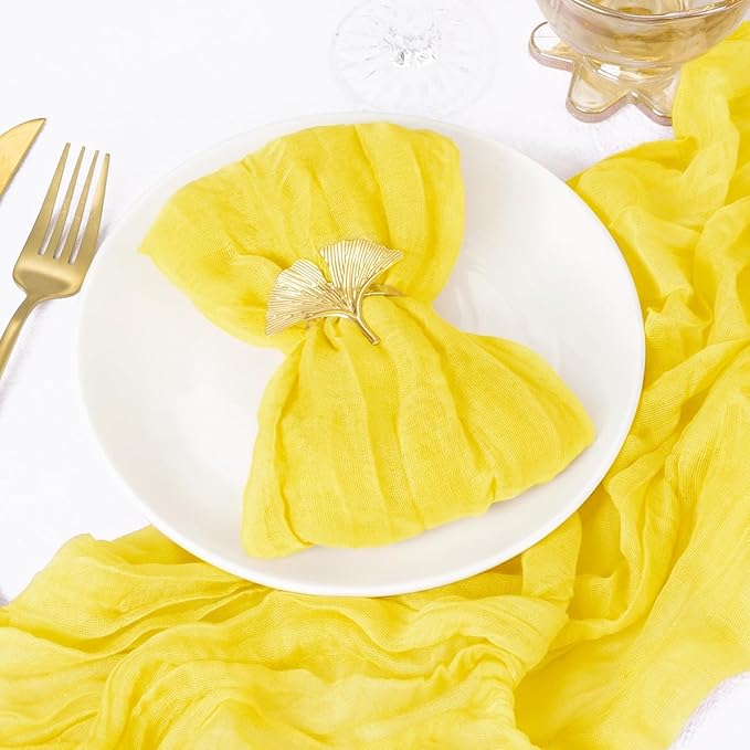 DeZerlor 12 Pack Lemon Yellow Cheesecloth Napkins Spring Cloth Napkins Set of 12 Yellow Dinner Napkins Bulk 21x21 Inches for Wedding Bridal Shower Baby Shower Parties