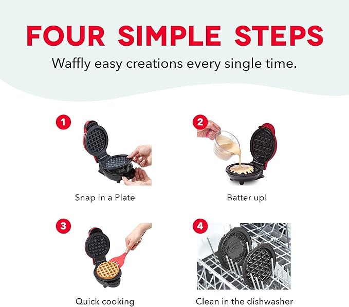 Dash Holiday MultiMaker Mini System - Includes Seasonal Snowflake, Pumpkin, Heart, Santa, and Classic Waffle Plates - Red, Six 4-Inch Removable Plates