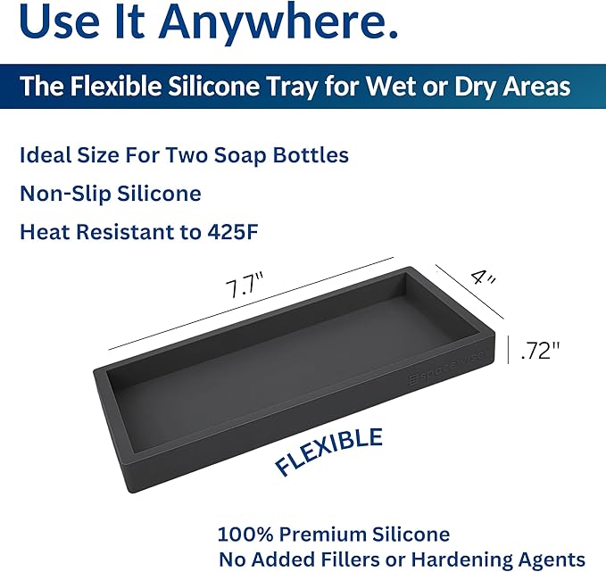 Spacewiser Countertop and Vanity Tray - 2 PC Small 7.7" Silicone Bathroom Trays, Kitchen Soap Tray, Dish Sponge Soap Holder Kitchen Sink Organizer Caddy, Bathroom Counter Trays for Lotion Dispenser