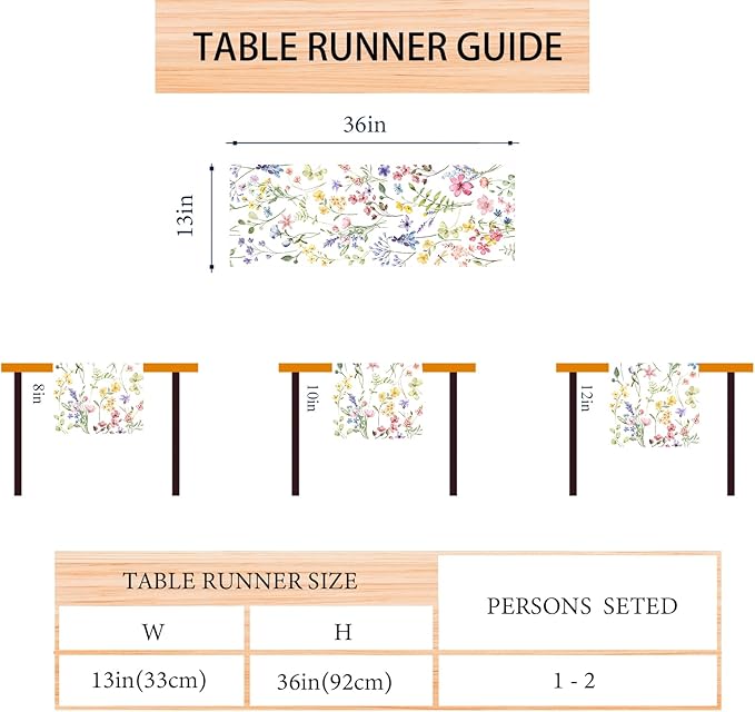 Watercolor Flowers Spring Table Runner Farmhouse Spring Summer Easter Flower Floral Home Kitchen Dining Room Table Decorations 13x36 Inch
