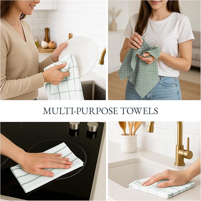 LANE LINEN Cotton Kitchen Towels Set, 6-Pack – Absorbent, Quick-Drying Dish Towels, 18" x 28", Premium Hand and Tea Towels - Olive