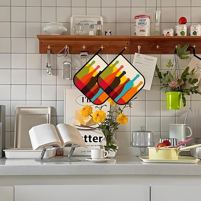 Abstract Wine Pot Holders 2 PCS,Kitchen Heat Resistant Potholder for BBQ Cooking Baking,Food Hot Pad for Women Men