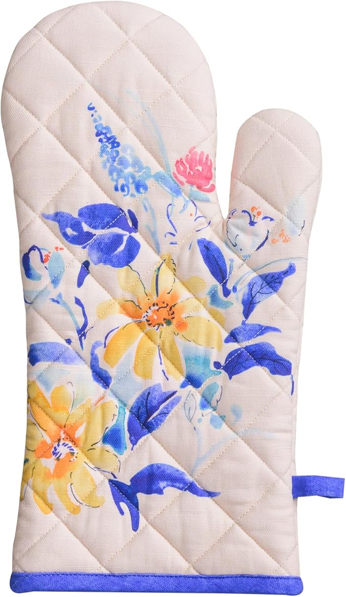 Maison d'Hermine Oven Gloves 100% Cotton Oven Mitt 7" x 13" with Loop Heat Resistant BBQ Cooking Gloves Baking Grilling Gifts for Mothers Day Spring/Summer (Pack of 1, Girassol)