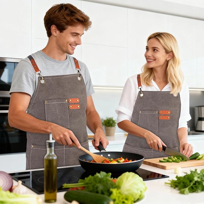 Aprons For Women Men With Large Pockets, Waterproof Cotton Chef Aprons For Cooking Server Grilling Bbq Kitchen