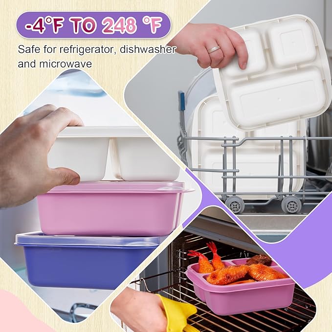 Honeydak 5 Pack Snack Containers 3 Compartment Bento Snack Boxes Divided Meal Prep Containers with Lids Reusable Adults Lunch Food Storage Box for School Work Travel(Elderberry)