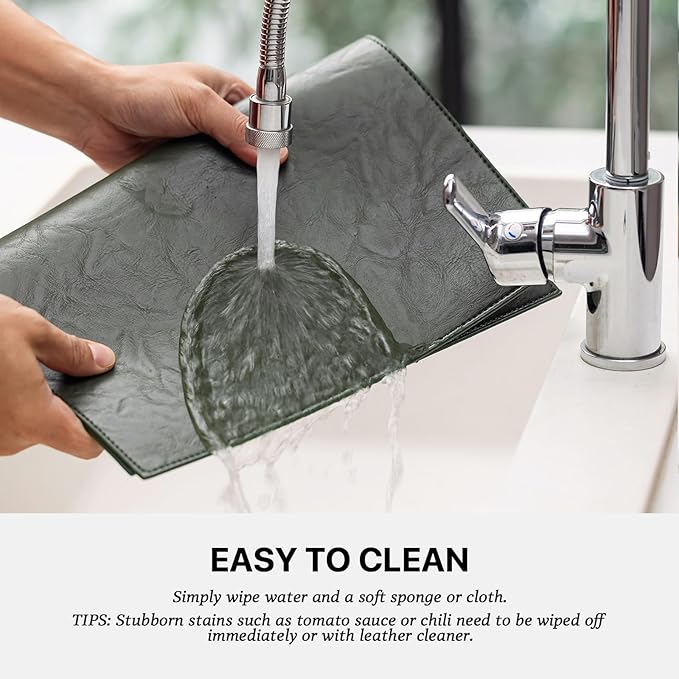 Faux Leather Placemats Set of 8 Vinyl Washable Wipeable Table Mats for Kitchen Dining Table Heat Resistant Waterproof Indoor/Outdoor Placemats Non-Slip Easy Clean Place Mats (Olive Green)