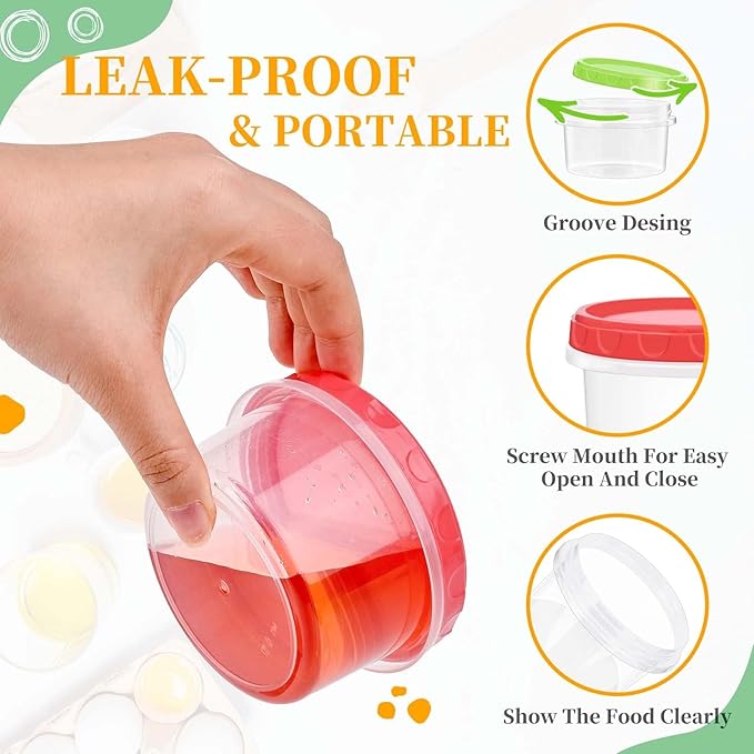 TOFLEN Reusable Small Freezer Containers 8 Oz Plastic Food Storage Containers with Screw On Lids, Leakproof & Airtight, Freezer Safe, Dishwasher Safe, Set of 6 Multicolor