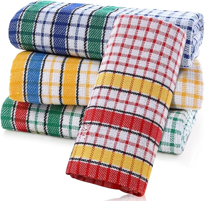 4PCS Large Kitchen Dish Towels, 17 Inch x 27 Inch Absorbent Cotton Kitchen Towels Bulk, Colorful Tea Towel for Washing Drying Dishes, Household Hand Towel, Multicolor