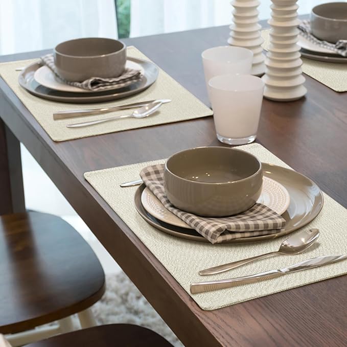 homing Cotton Linen Placemats Set of 6, Cloth Washable Farmhouse Dining Table Mats for Indoors & Outdoors, Easy to Clean, Cream, 13 x 19 Inch