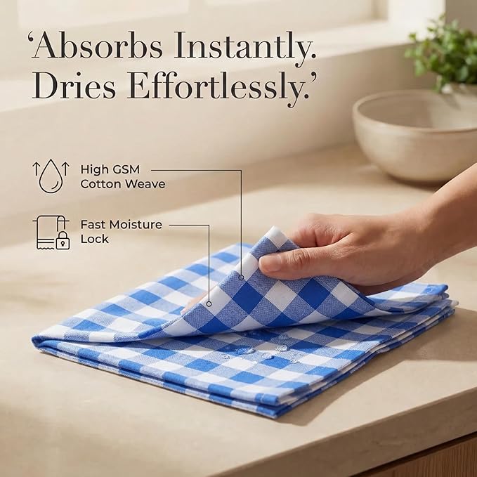 Urban Villa Cloth Napkins 100% Cotton Dinner Napkins Highly Absorbent 20x20 Inches (Set of 12) Blue White Buffalo Checks Reusable Washable Soft Durable Premium Napkins Ideal for Home Wedding Parties