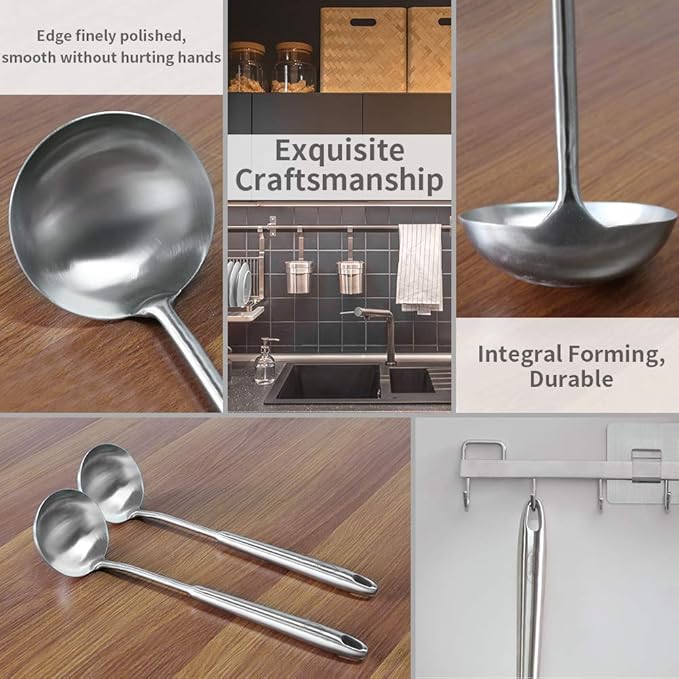 Newness 2 Pack Soup Ladle, [Rustproof, Heat Resistance, Integral Forming] Resilient 304 Stainless Steel Soup Spoon with Vacuum Ergonomic Round Handle, Cooking Spoon for Kitchen, 13.7 and 11.6 Inches