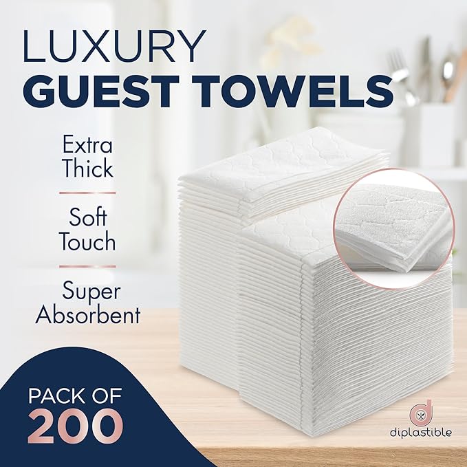 Disposable Guest Towels 200 Pack - White Napkins for Guest Bathroom, Heavy Duty Disposable Hand Towels, Ultra Absorbent Linen Feel Paper Napkins for Bathroom, Parties and Events
