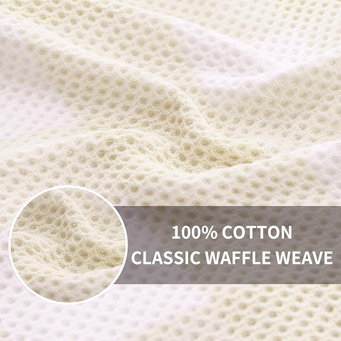 Homaxy 100% Cotton Waffle Weave Check Plaid Dish Cloths, 12 x 12 Inches, Super Soft and Absorbent Dish Towels Quick Drying Dish Rags, 6-Pack, White & Beige