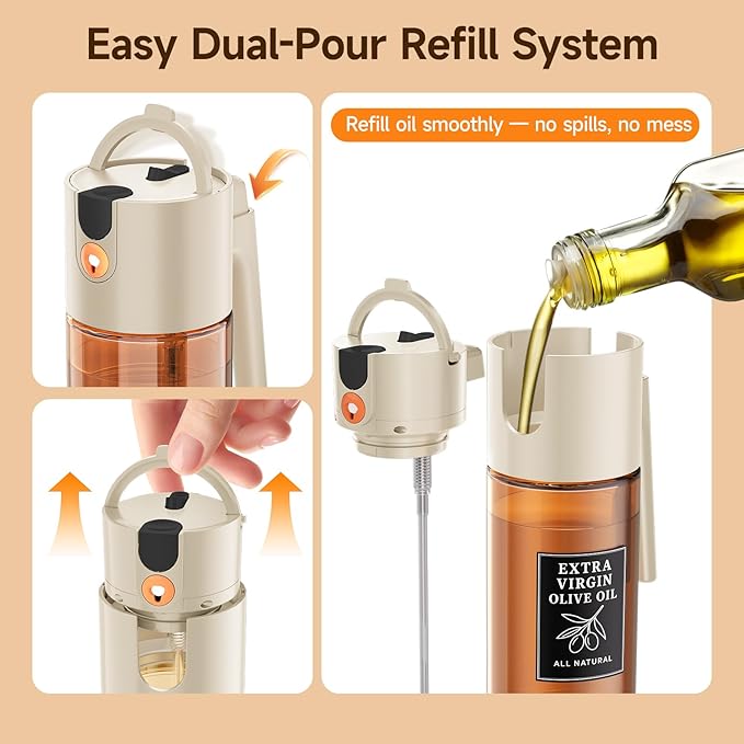 Oil Sprayer Set 16oz/500ml 2 Pack Glass Oil Spray Bottles for Cooking, Kitchen Oil Sprayer Set for Air Fryer Salad Grilling Family Use, UV Resistant Glass（Black+Beige）