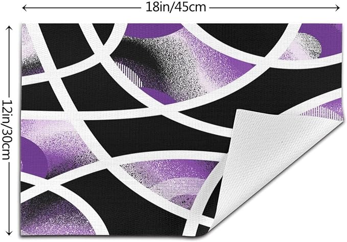 Modern Geometric Abstract Purple Placemats Set of 4, Linen Durable Non-Slip Heat-Resistant Washable Black White Purple Patterned Place Mats for Dining Table, Kitchen, Party, Kitchen Table Mats Decor