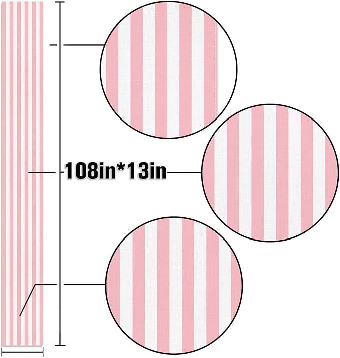 Pink and White Vertical Striped Table Runner Light Pink Birthday Party Decoration Baby Shower Dining Room Home Kitchen Table Decor (Pink, 13" x 108")
