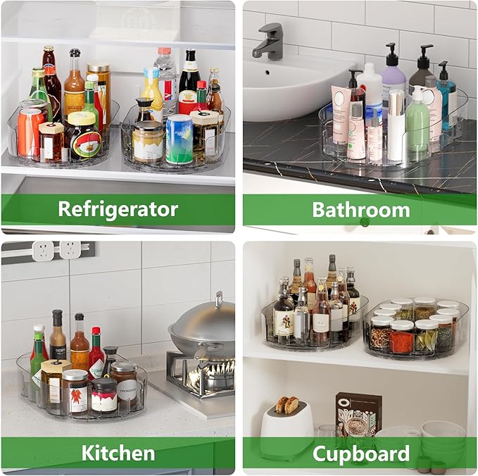 Lazy Susan Organizer for Refrigerator, 13.5'' x 8.5'' Clear Rectangular Turntable Fridge Organizer for Condiments in Refrigerator, Cabinet, Pantry, or Kitchen Countertop (1 Pack)