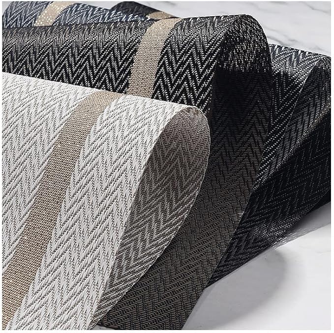 PIGCHCY Luxurious Placemats Set of 4, Non-Slip Placemats Easy to Wipe Clean Kitchen Durable Table Mats for Home/Dining Room Decoration (Black,18 X 12 inches)
