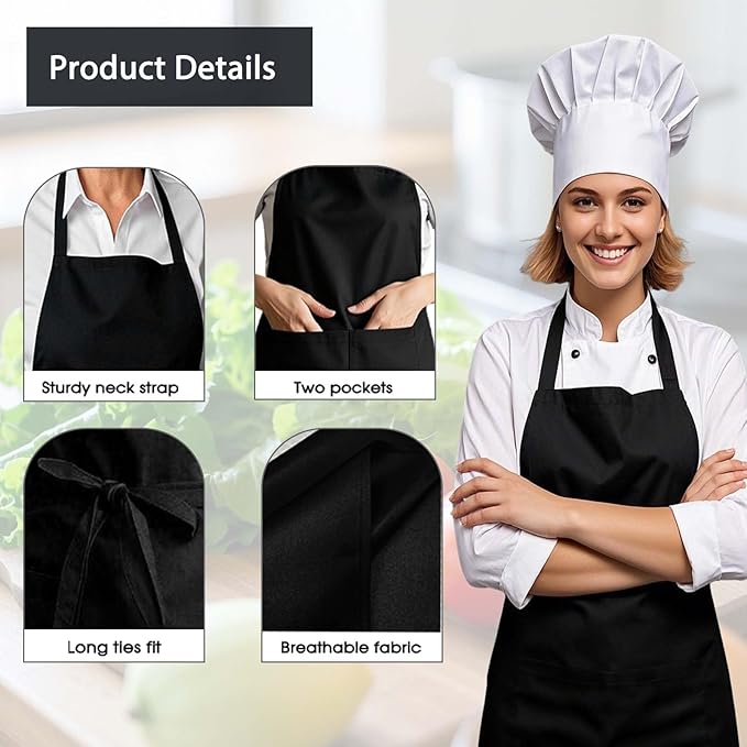 3 Pack Kitchen Cooking Aprons with 2 pockets, Aprons for Women/Man/Chef with Pockets,Aprons Kitchen Craftsmanship