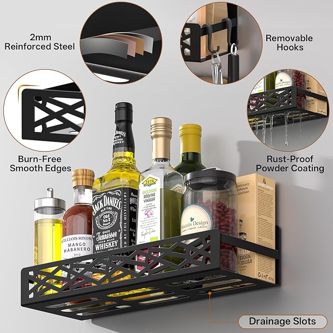 DTUQYX 4 Pack Magnetic Spice Rack for Refrigerator, Heavy Duty Metal Magnetic Fridge Spice Rack Organizer with 4 Hooks, No Drilling Rustproof Spice Storage for Kitchen Organization,11LB Load Capacity