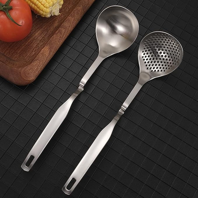 Peohud 4 Pack Soup Ladle Soup Colander, SUS304 Stainless Steel Slotted Hot Pot Ladle Strainer Scoops, Thickening Cooking Skimmer Cookware Utensil for Hotpot Scooping Sauce Serving, 12 Inch