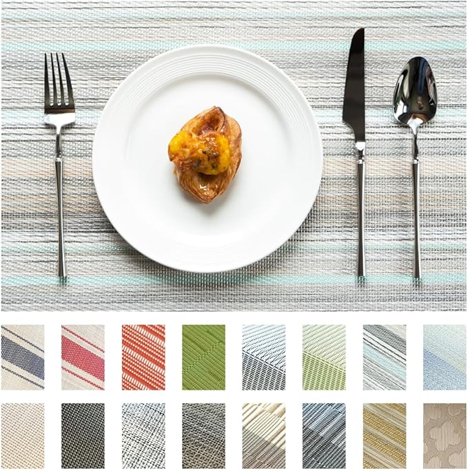 Placemats Set of 8 Vinyl/Plastic Woven Place Mats for Kitchen Table Indoor/Outdoor Washable Placemat Wipeable Dining Table Mats (Turquoise,8)