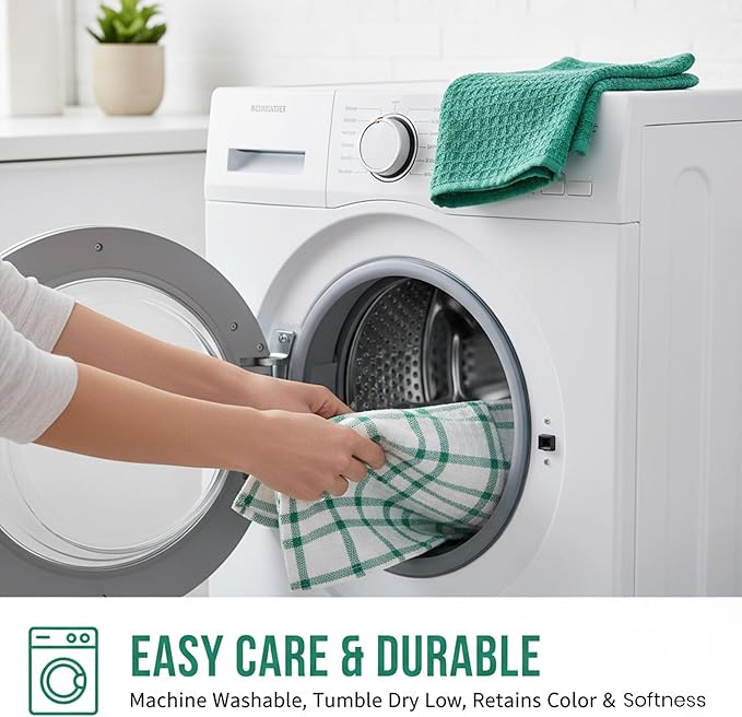 GOLD TEXTILES Kitchen Towels 12 Pack Premium 100% Cotton Dish Towels for Kitchen (15 x 25 Inches) Super Soft & Absorbent Hand Towels for Drying Dishes- Reusable (Green)