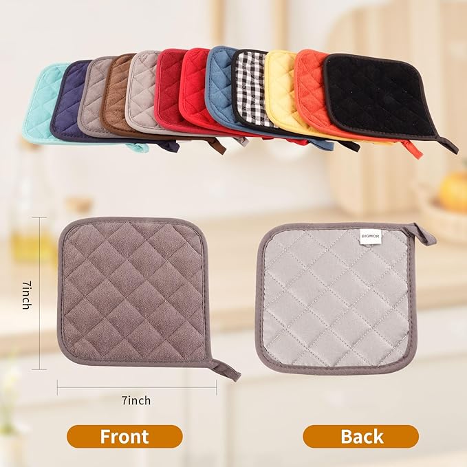 5 Pack Pot Holders for Kitchen Easy-Care Cotton Machine Washable hot Pads for Kitchen for Cooking and Baking Oven Dark Gray