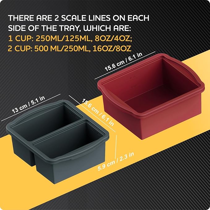 ZIP STANDING Silicone Freezer Trays with Lids, Set of 4 - with 1cup and 2 cup Silicone Freezer Molds for freezing soups, sauces and individual microwave safe