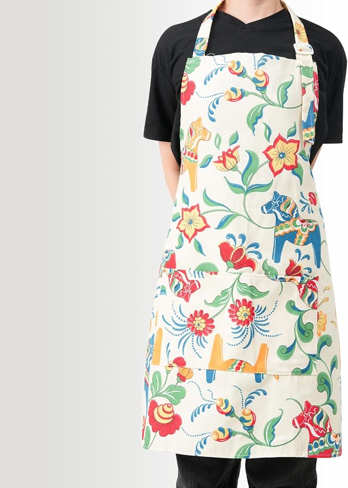 DILLMAN Aprons for Women with Pockets Cotton Linen Cooking Kitchen Baking Soft Durable Floral Gardening Apron