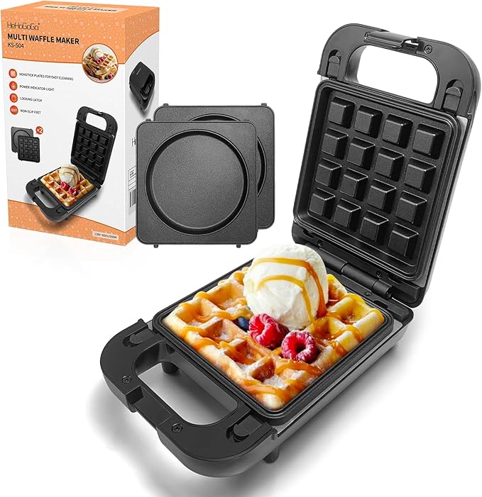2-in-1 Waffle Maker Pancake Maker with Removable Plates