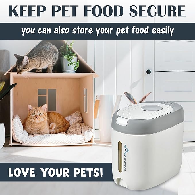 Airtight Food Storage Multi-Purpose Plastic Container with Lids -22 lbs Bucket, Rice dispenser & sugar container-dog food storage, Cereal & Grain Storage- White/Grey