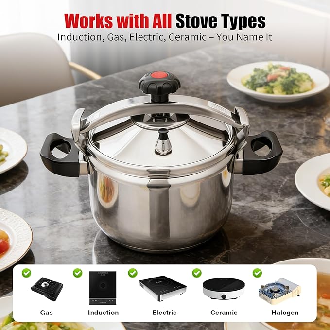 23.25 Qt Pressure Cooker, Stainless Steel Large Capacity Pressure Canner with Double Valves, Clamp On Type Commercial Pressure Stewing Pot for Hotels, Restaurants, Family (23.25 Qt)